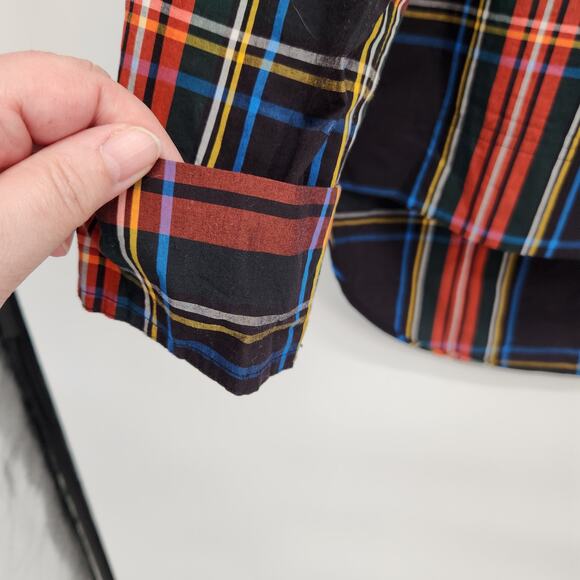 J.Crew Plaid Funnelneck Shirt in Stewart tartan with Jeweled Buttons Women's 4 - Picture 7 of 12
